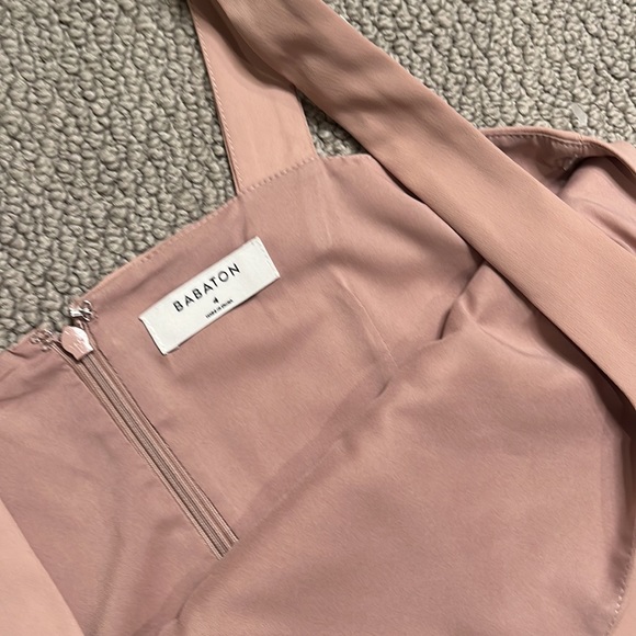 Aritzia Babaton 90s Mini Dress Fawn Pink Square Neck NEW 4 - Picture 7 of 7